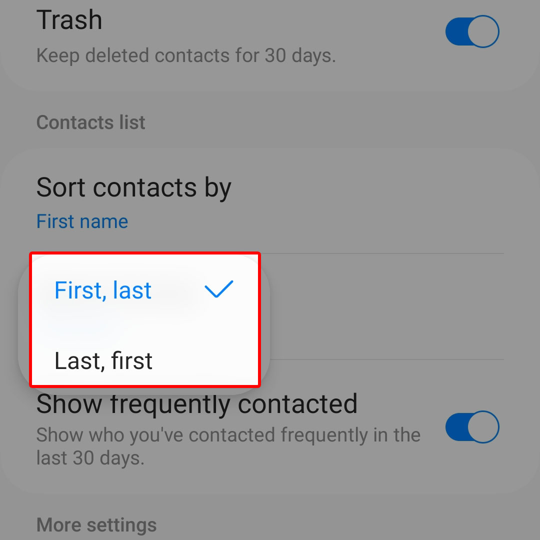 galaxy zflip4 contacts name format6