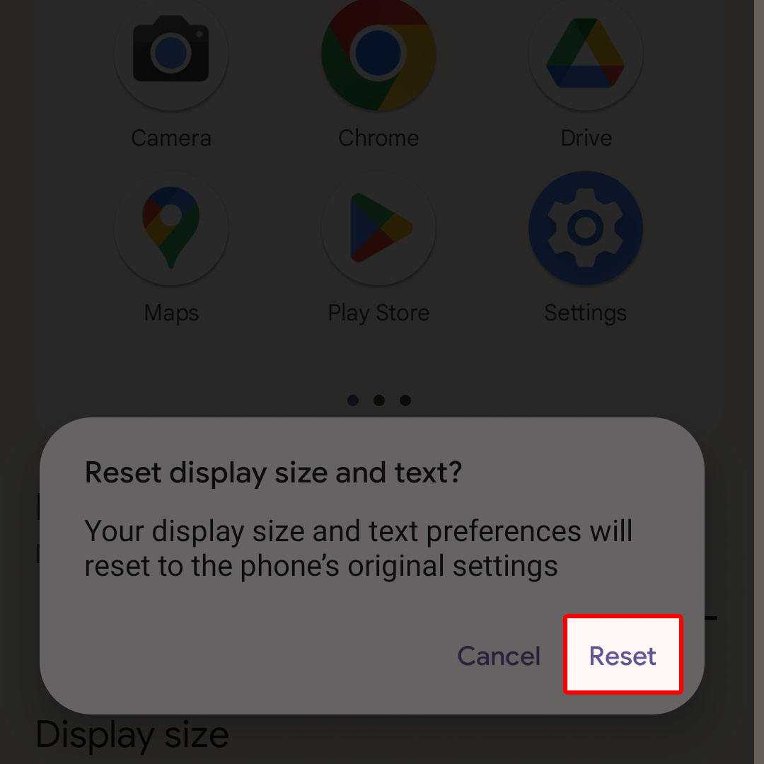 reset display settings google pixel7 5