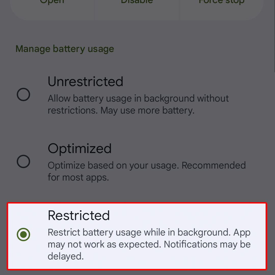 restrict app battery usage pixel7 5