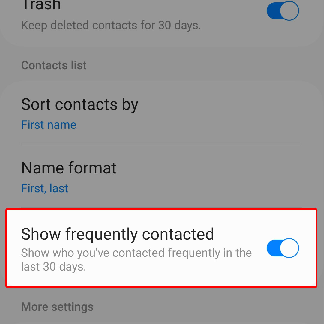 show frequently contacted number galaxy zflip45