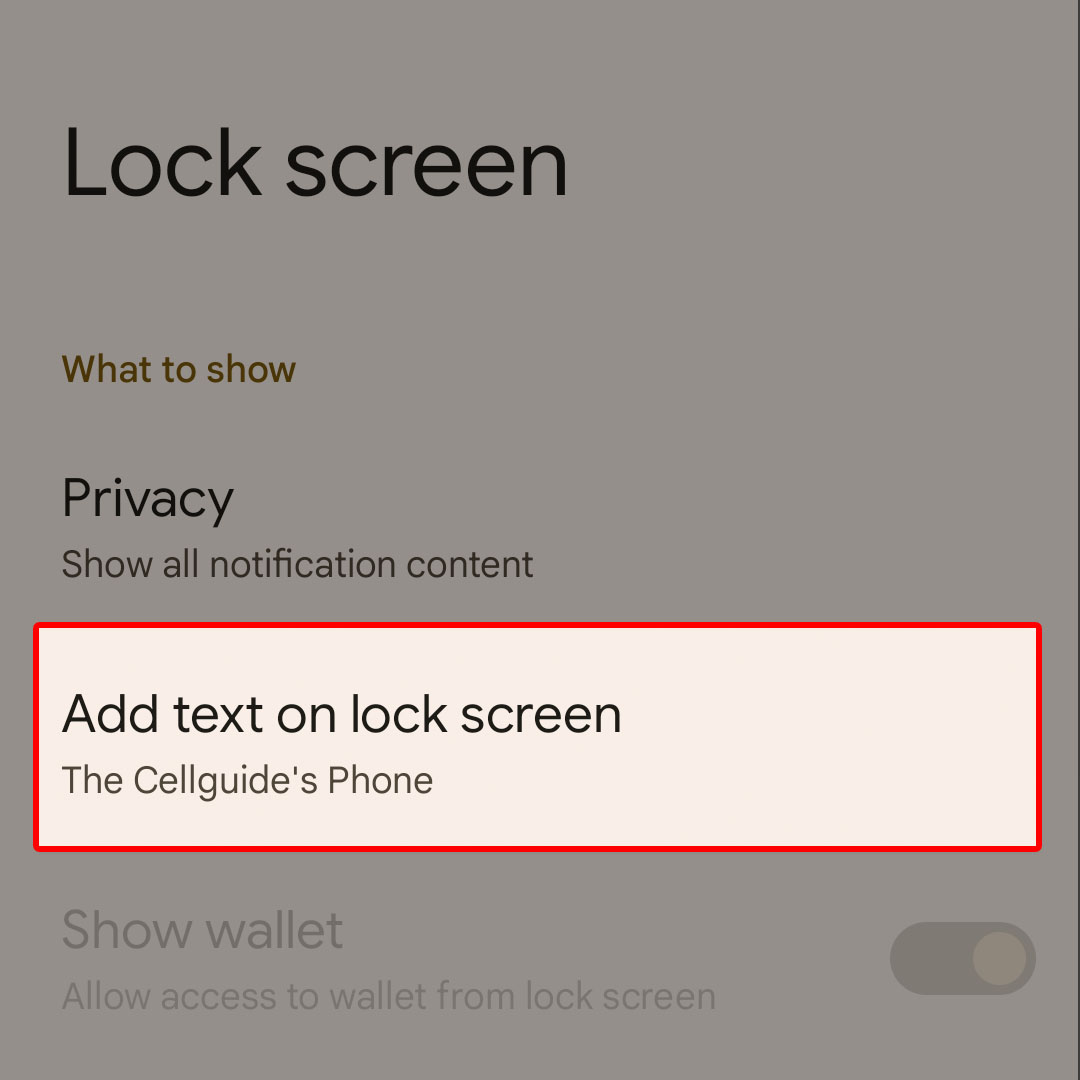 add text on lockscreen pixel7 4