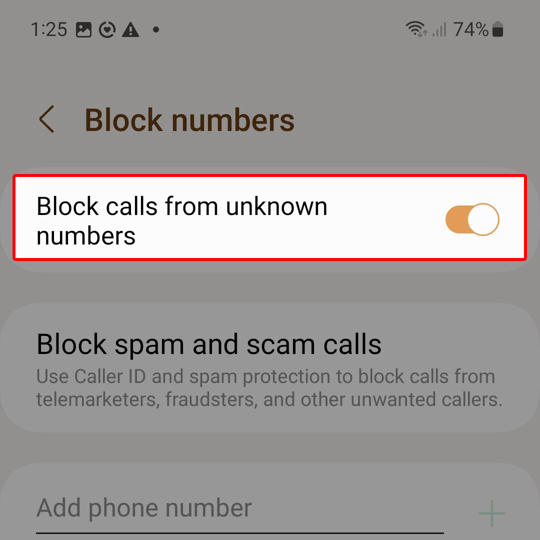 block unknown callers galaxy zflip4 5