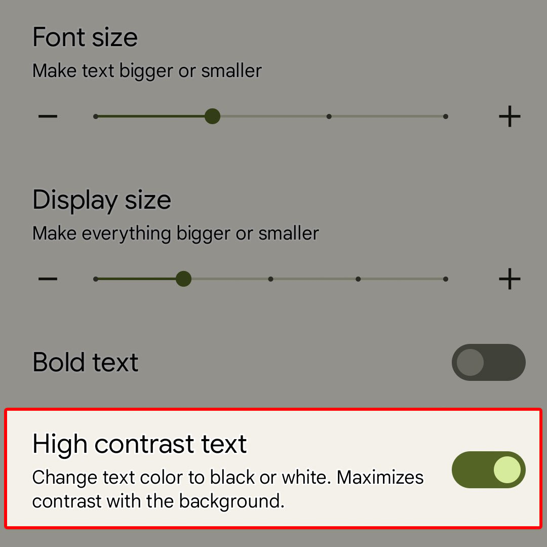 enable high contrast text pixel7 display4