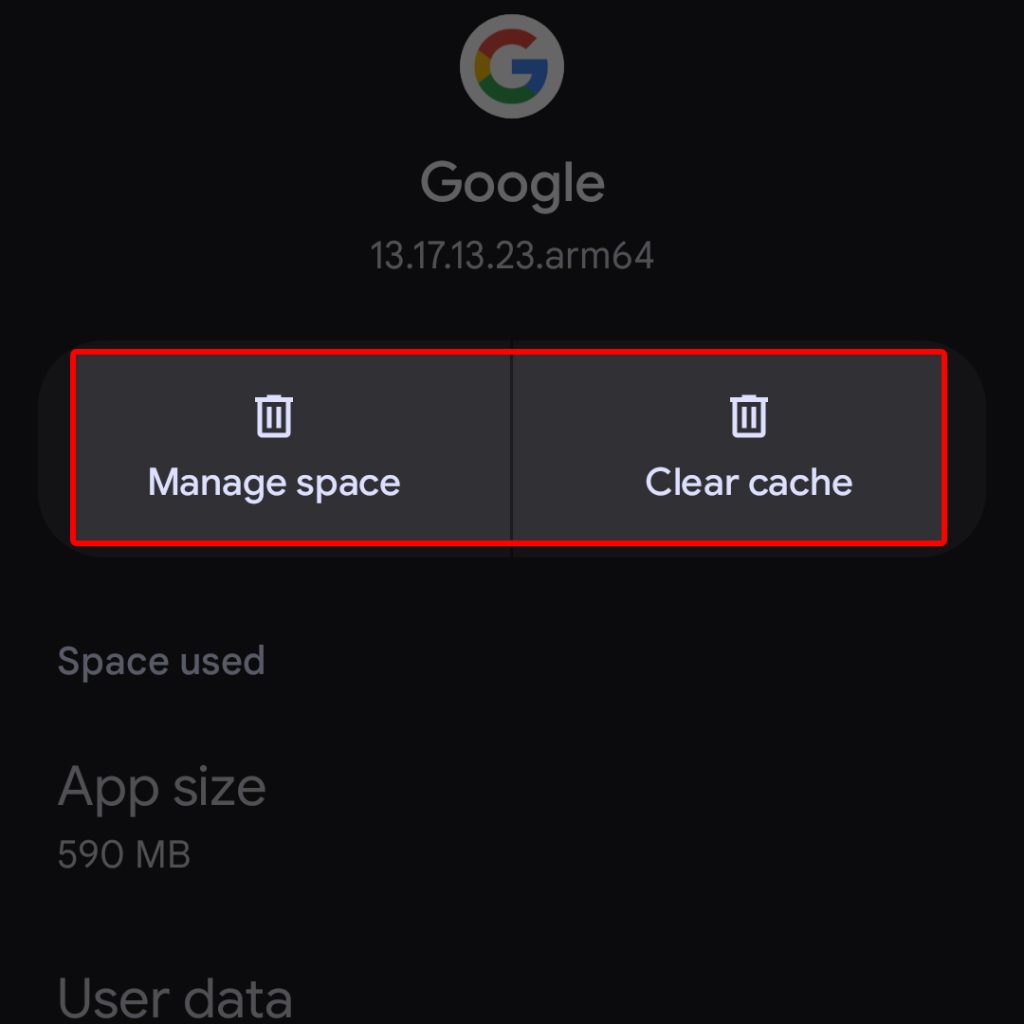 clear google app cache and data
