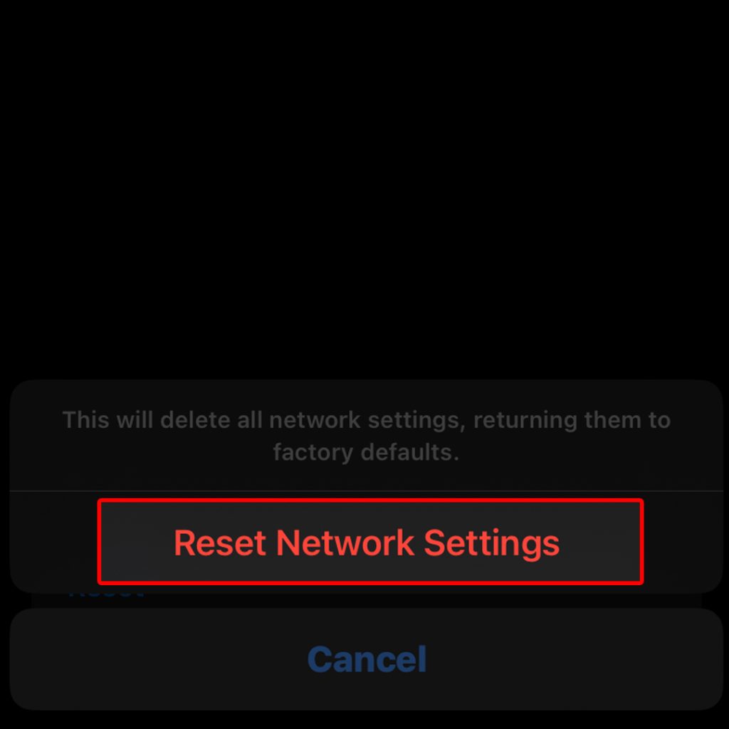 reset network settings iphone confirm