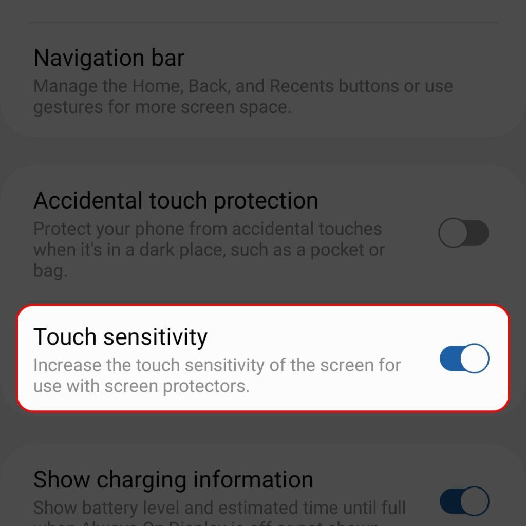 samsung galaxy enable touchscreen sensitivity