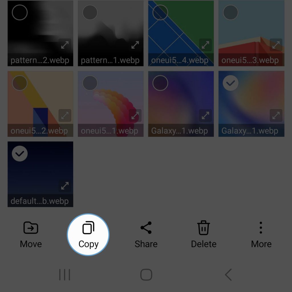 samsung galaxy mis archivos icono imágenes directorio seleccionar imágenes copiar