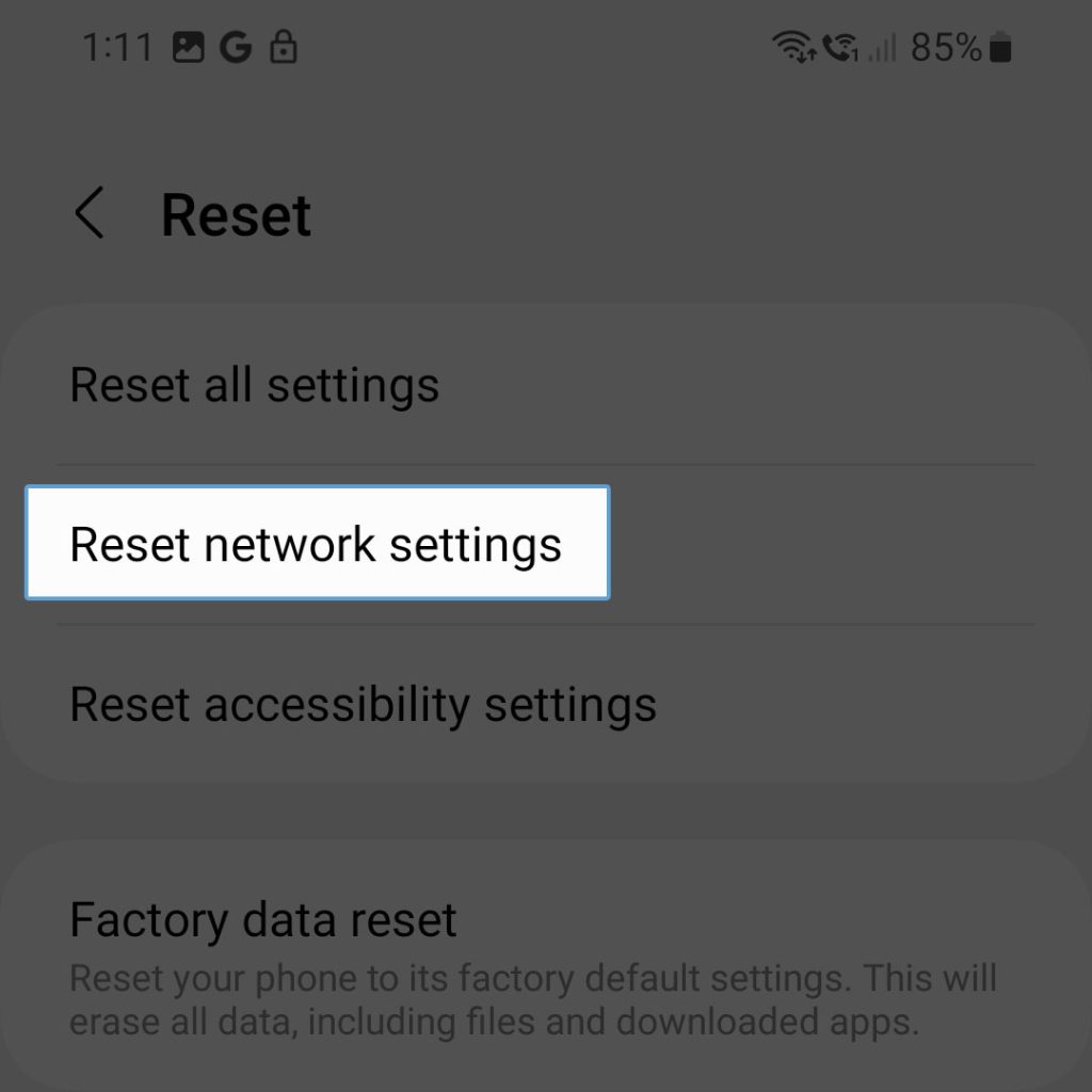 samsung galaxy reset network settings option