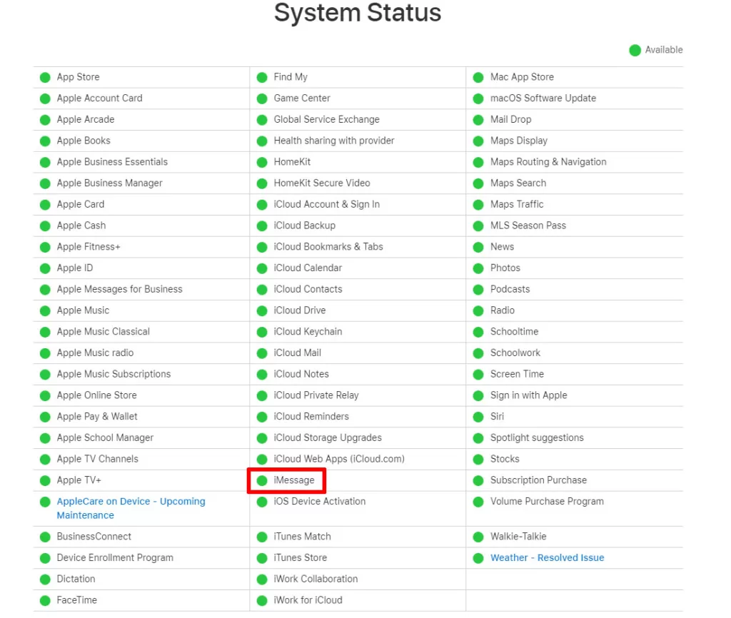 apple system status services