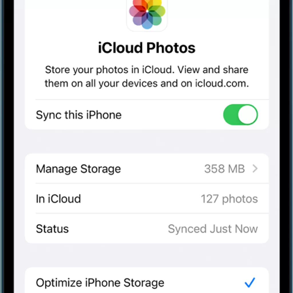 iphone low storage manage photo library