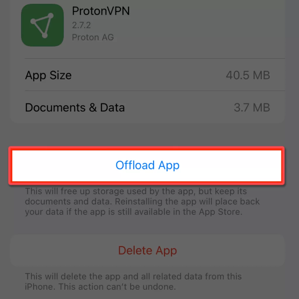 iphone low storage manually offload app