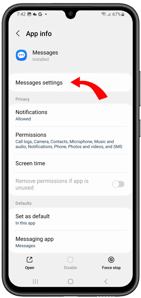 tap Messages settings