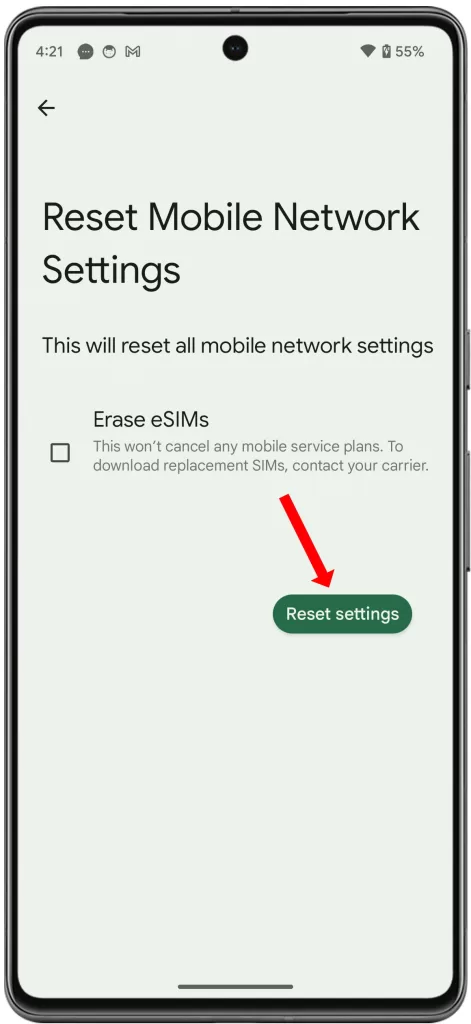 reset mobile network settings google pixel