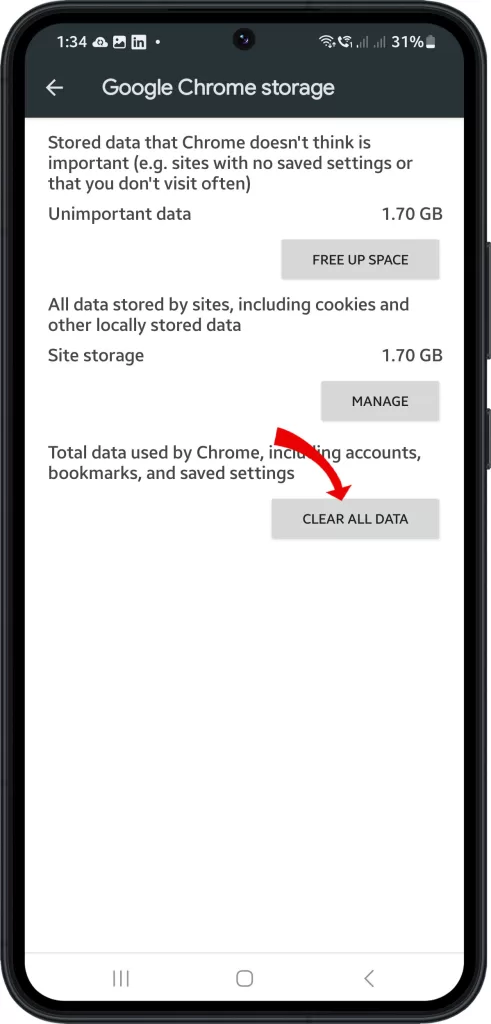 clear all data S21 Chrome app