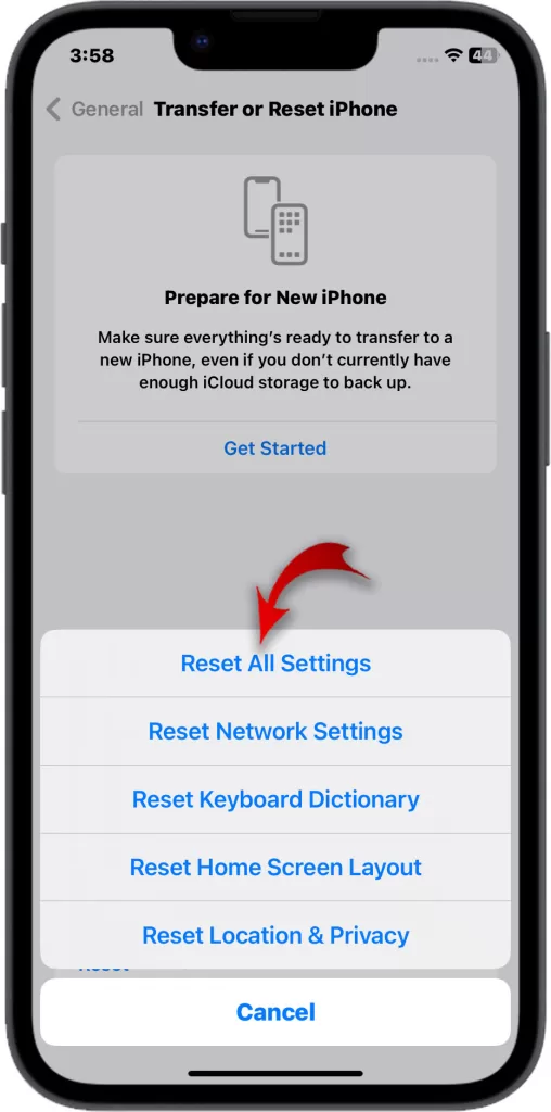 reset all settings iPhone 13
