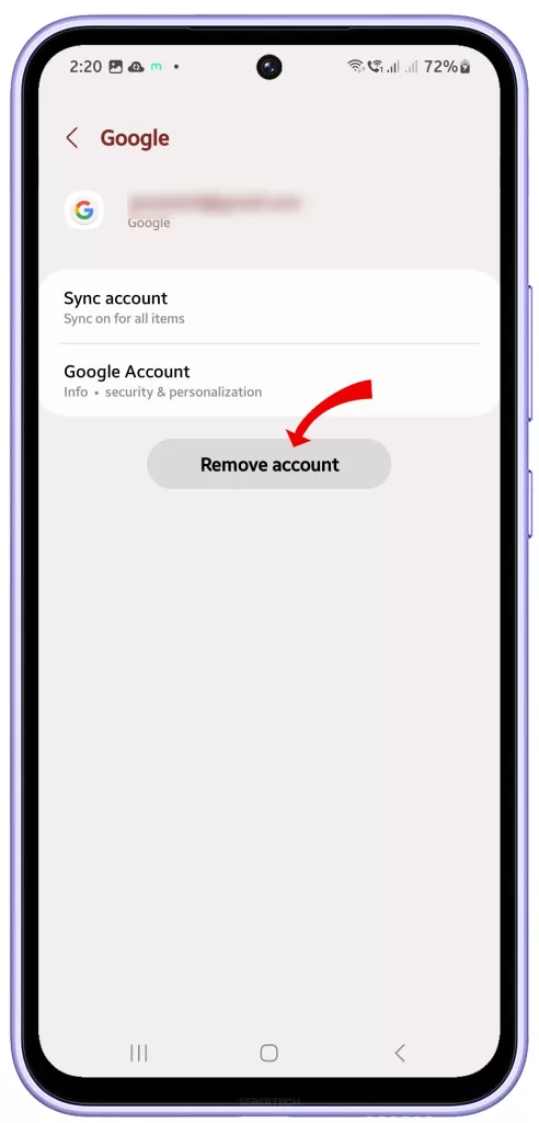 Tap Remove account then confirm
