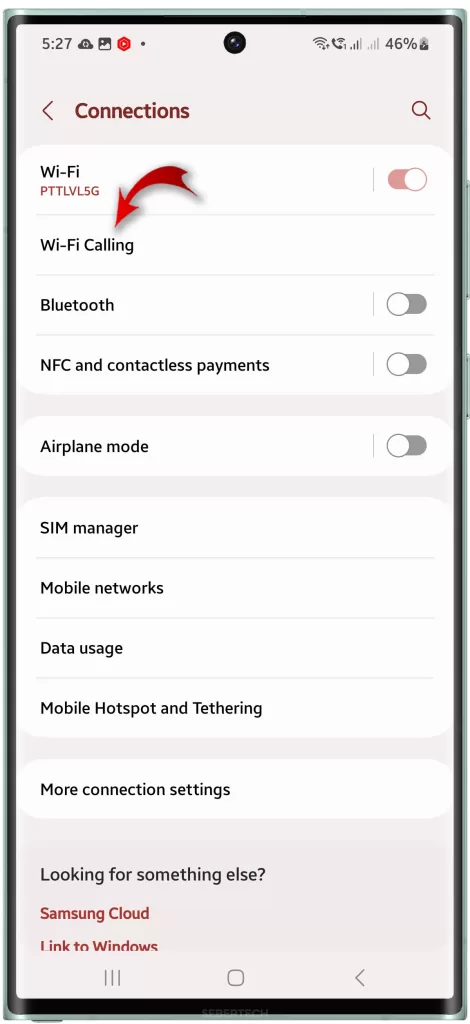 Toggle Wi-Fi calling Samsung Galaxy settings