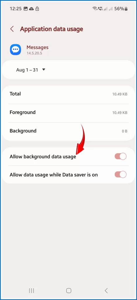 S22 Messages app data usage permission