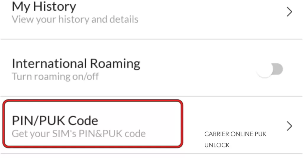 carrier online PUK code unlock