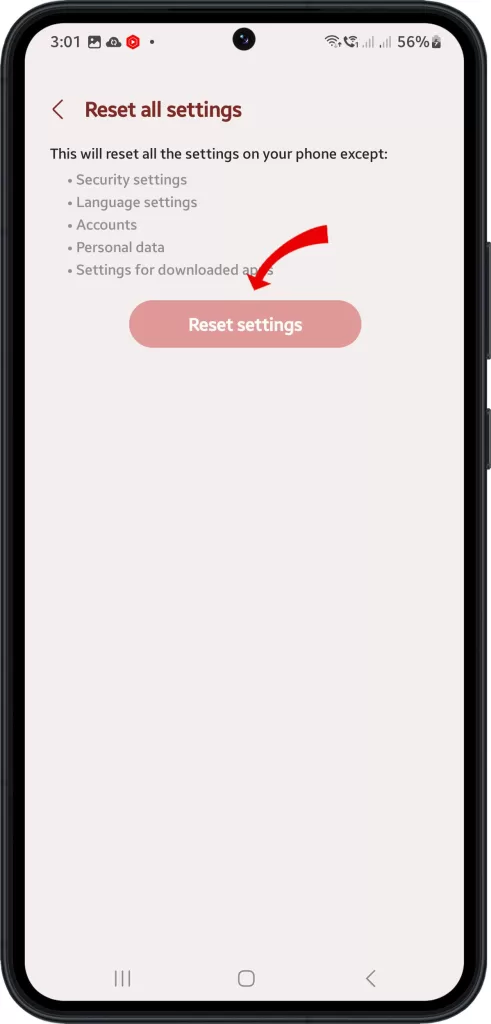confirm reset settings galaxy s10
