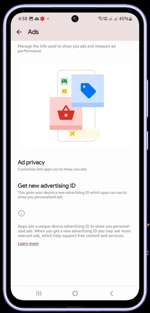 ad privacy settings galaxy a50