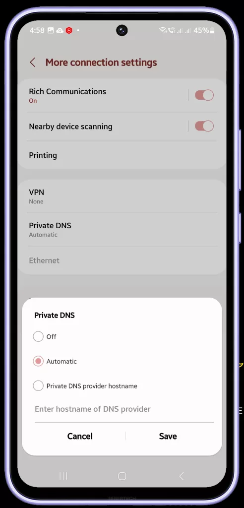 change private dns settings galaxy a50